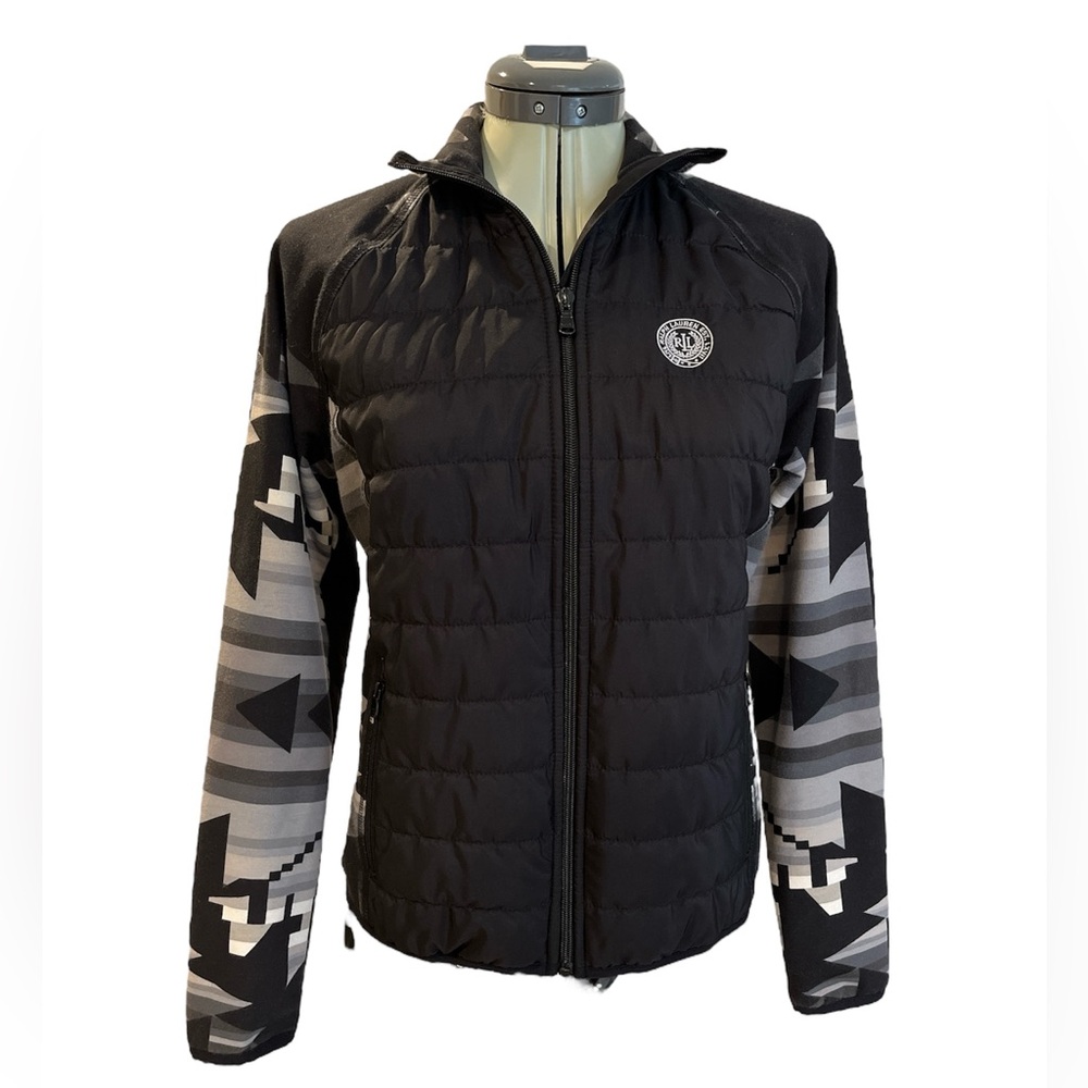 Lauren Ralph Lauren Full Zip Quilted Jacket Aztec Print Black Small